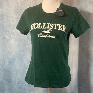 NWT Hollister Forest Green Logo Short Sleeve Tee Women’s Small 100% Cotton